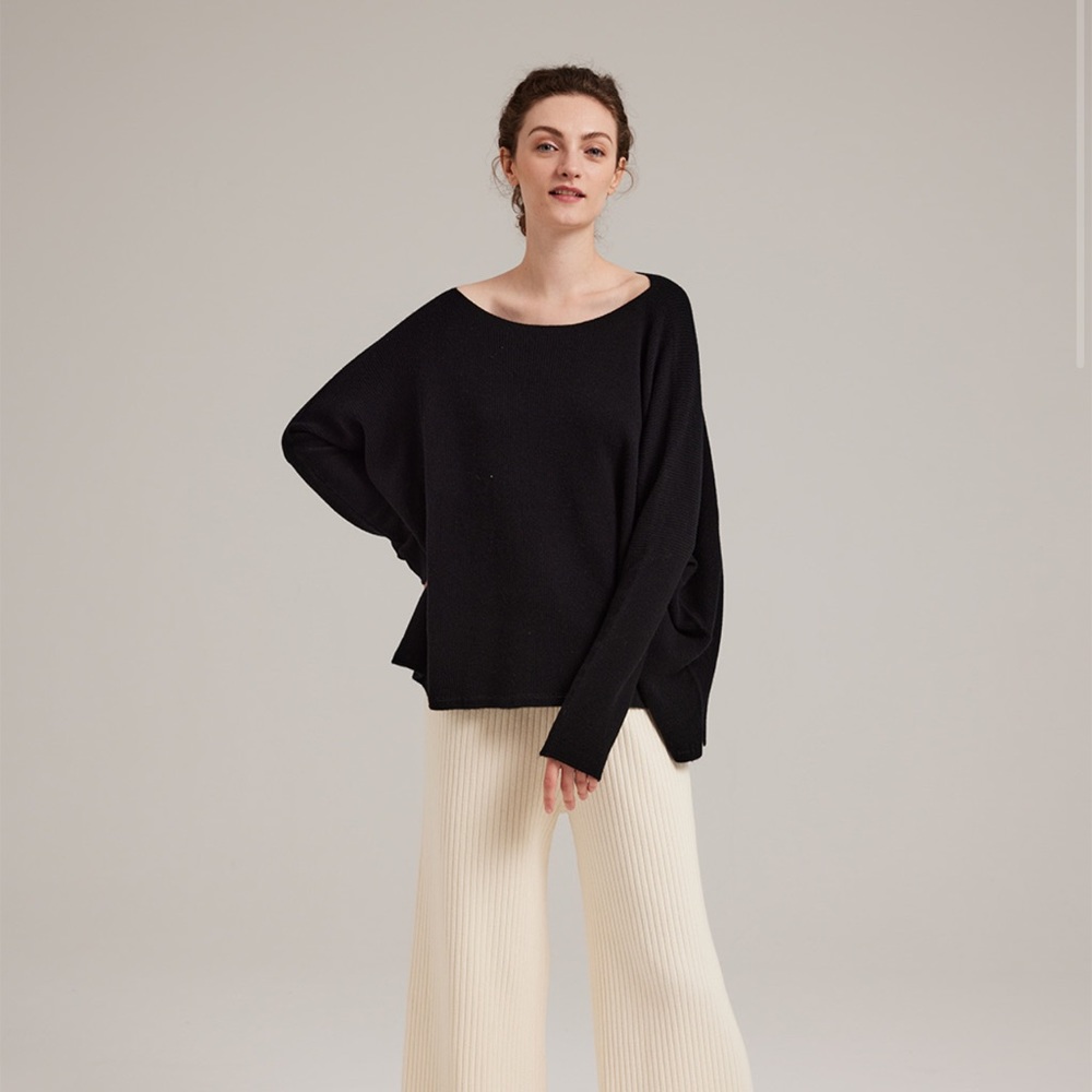 Nap Loungewear Chunky Oversized Crew Sweater Large Black
